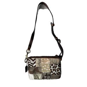 Vintage Coach Y2K Brown Patchwork Leopard One Shoulder Mini Purse Baguette